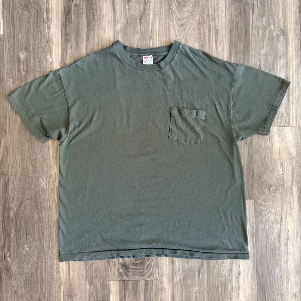 Vintage Blank Pocket T-Shirt Men's Size L BOXY Gray Green 1980s